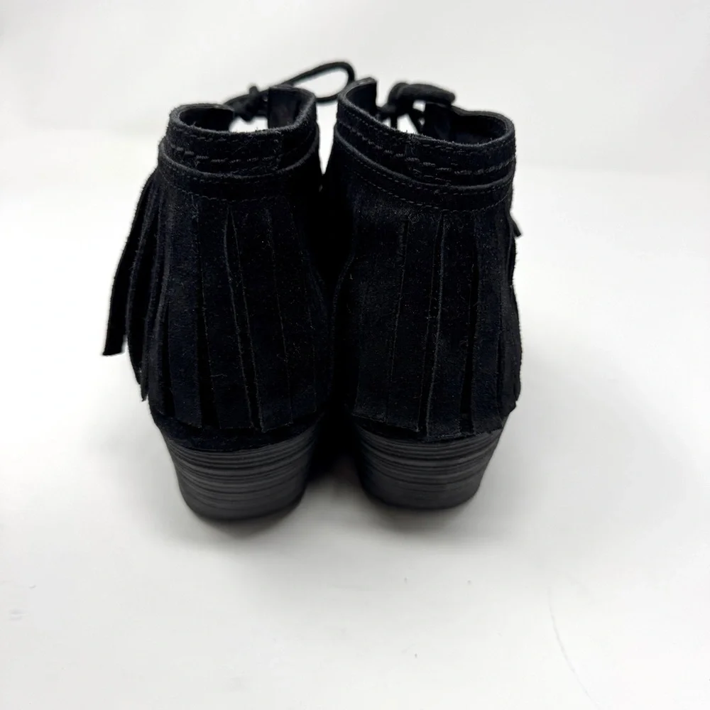 Fly London Yank Black Suede Fringe Wedge Ankle Boots Lace-Up Boho Booties